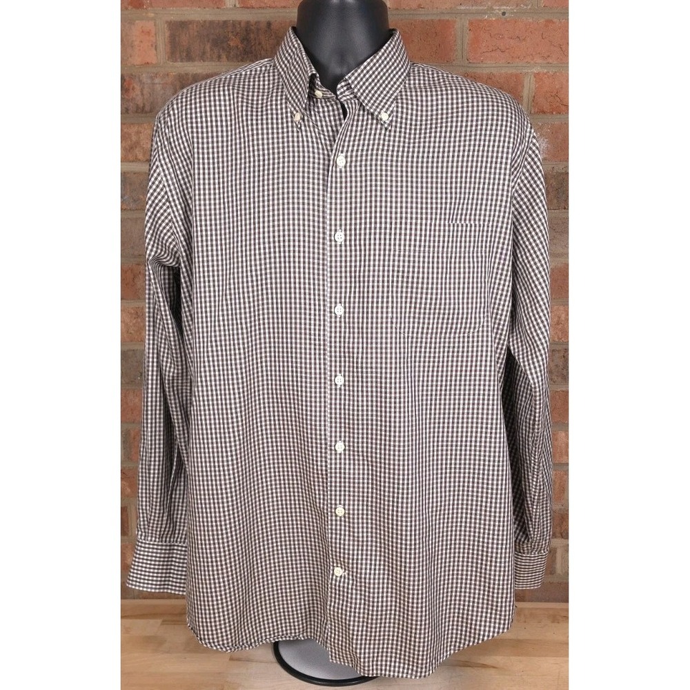 Peter Millar Crown Soft Brown Gingham Check Shirt Mens Size Large Cotton Silk